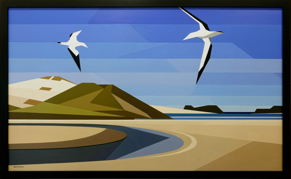 Te Werahi Beach, Cape Maria van Dieman original cubist landscape painting by NZ artist Brian Dahlberg at Parnell Gallery Auckland NZ