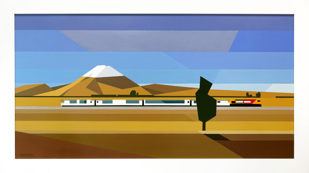 Mt Ngauruhoe, From the Marton S and D Track original cubist landscape painting by NZ artist Brian Dahlberg at Parnell Gallery Auckland NZ