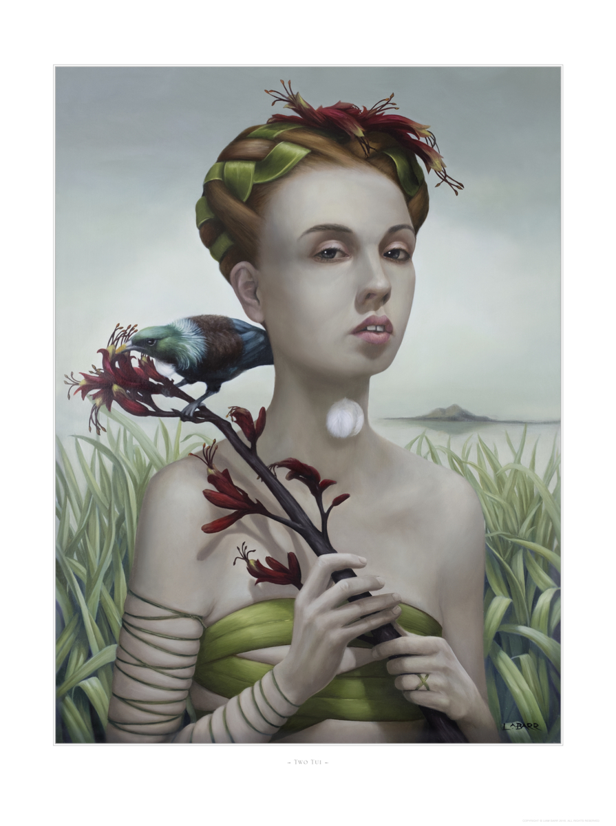 Liam Barr Two Tui limited edition contemporary surrealist print at Parnell Gallery Auckland NZ