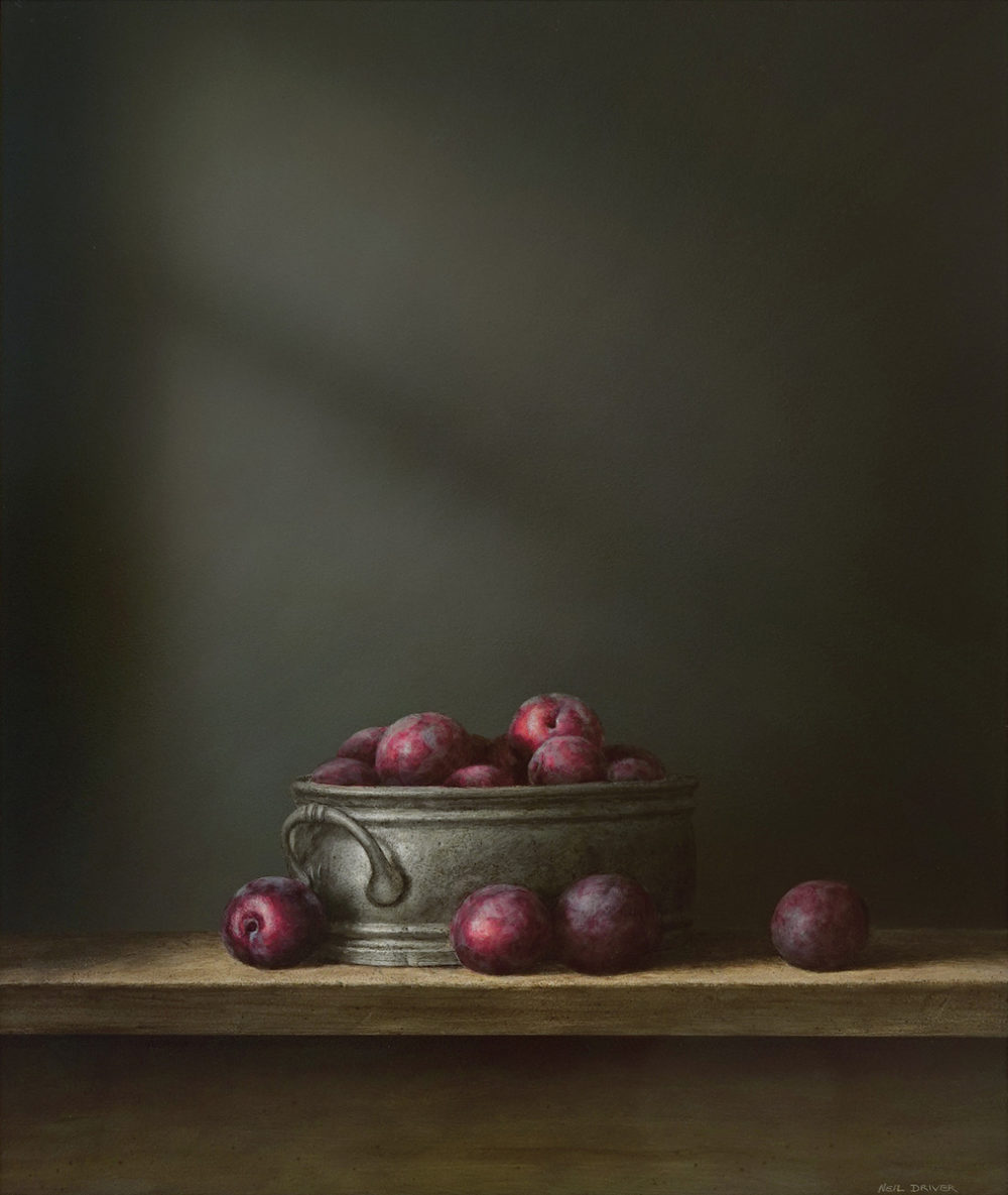 Plums in Pewter Bowl