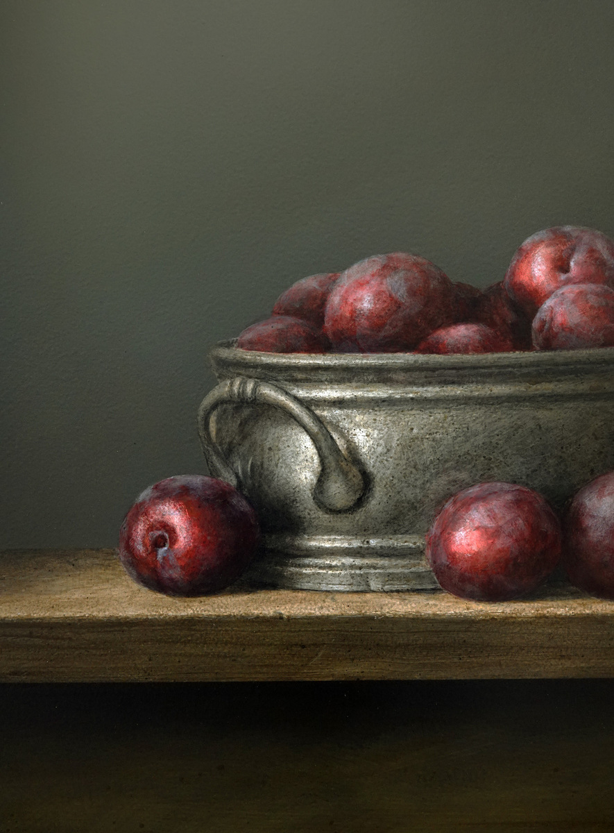 Plums in Pewter Bowl