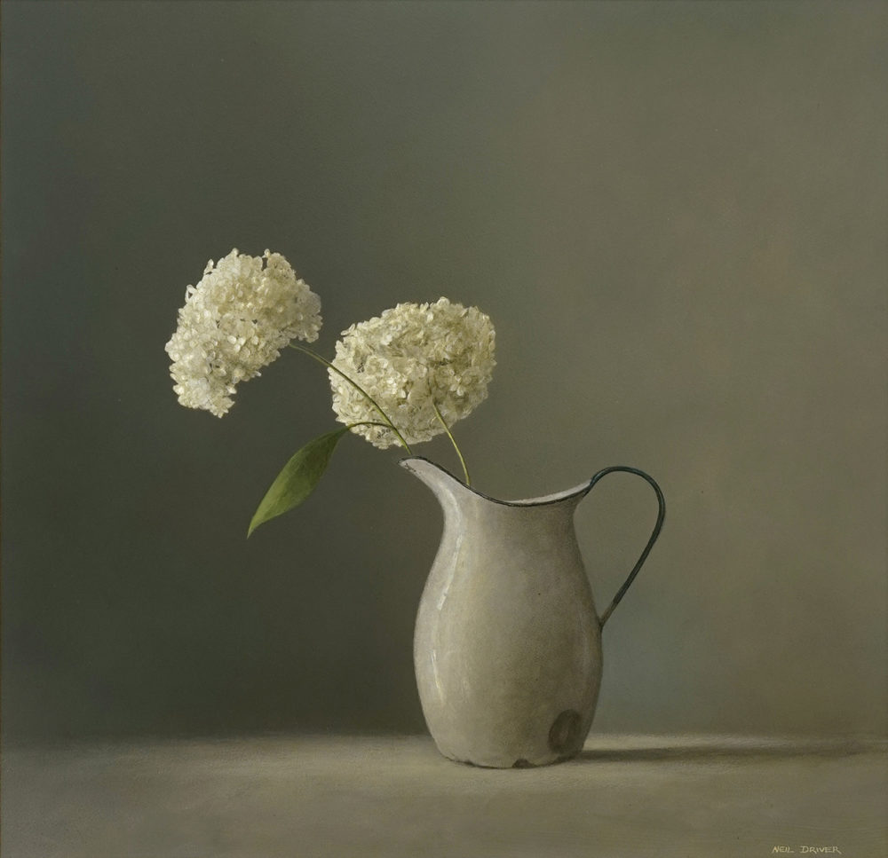 Hydrangeas in Enamel Jug