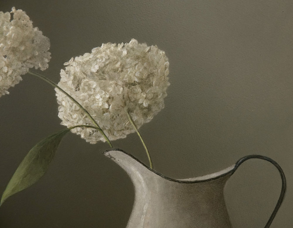 Hydrangeas in Enamel Jug