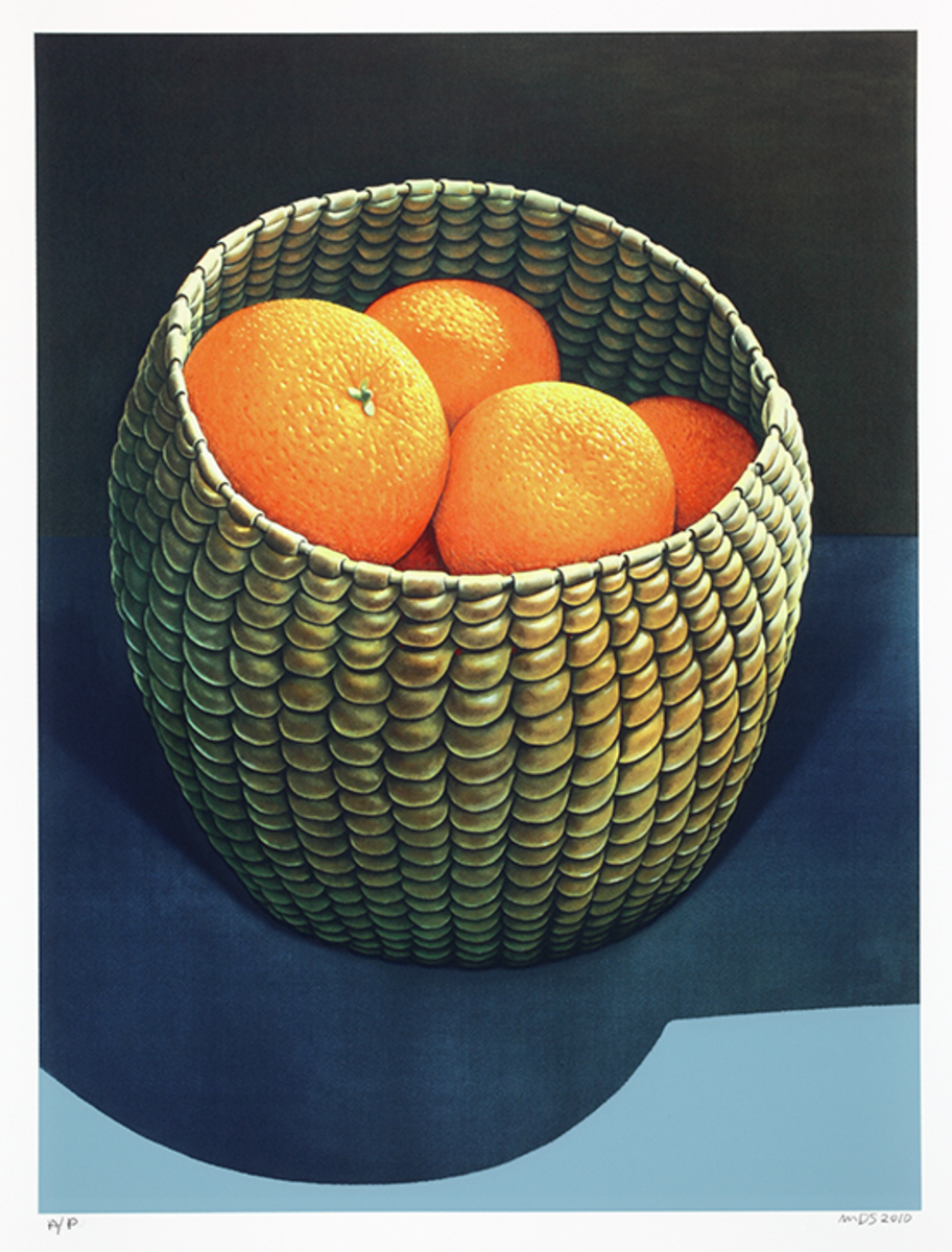 Michael Smither Oranges in a Seagrass Basket limited edition fine art print at Parnell Gallery Auckland NZ