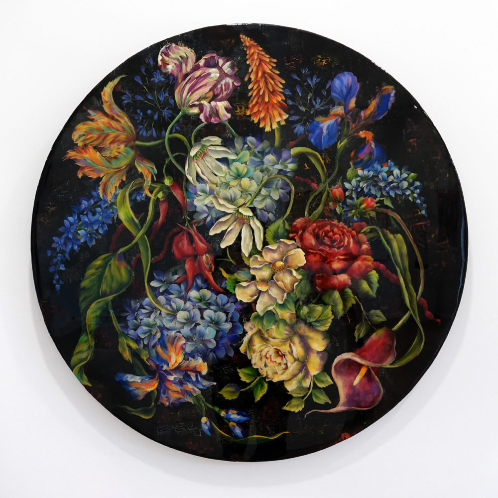 Janette Cervin, Florabundance II original mixed media & resin painting at Parnell Gallery Auckland NZ