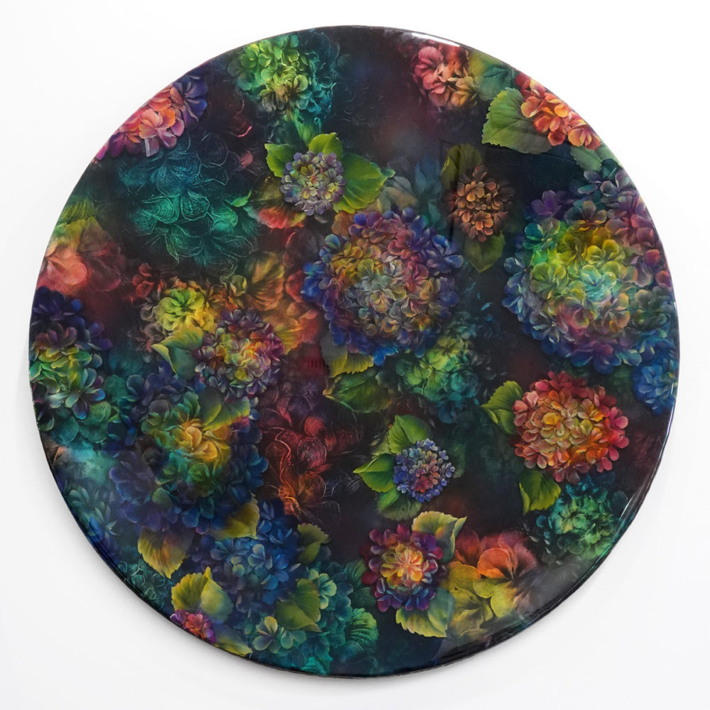 Janette Cervin, Endless Hydrangeas original mixed media & resin painting at Parnell Gallery Auckland NZ