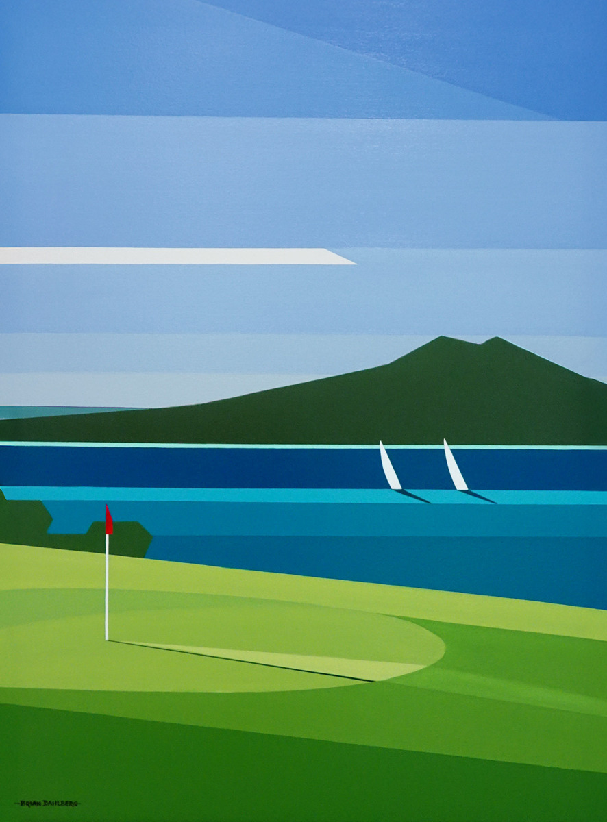 Hauraki Gulf I original cubist landscape painting by NZ artist Brian Dahlberg at Parnell Gallery Auckland NZ